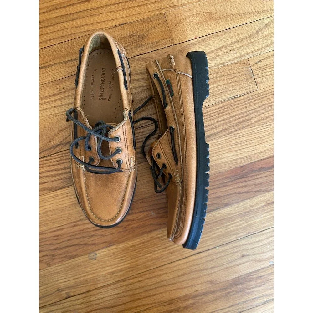 Dockmasters Men's Boat Shoes Brown Tan Lace Up Moc Toe Lug Sole Casual